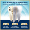 10% nano-hydroxyapatite toothpaste infographic with tooth before-during-after diagram