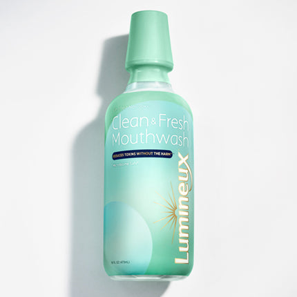 Lumineux Clean & Fresh mouthwash bottle, mint green with cap