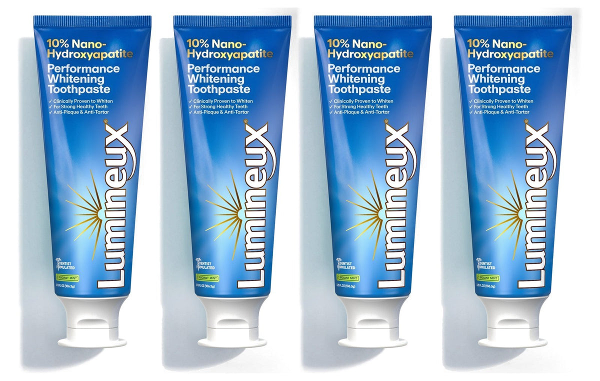 Four tubes of Lumineux 10% Nano-Hydroxyapatite Performance Whitening Toothpaste